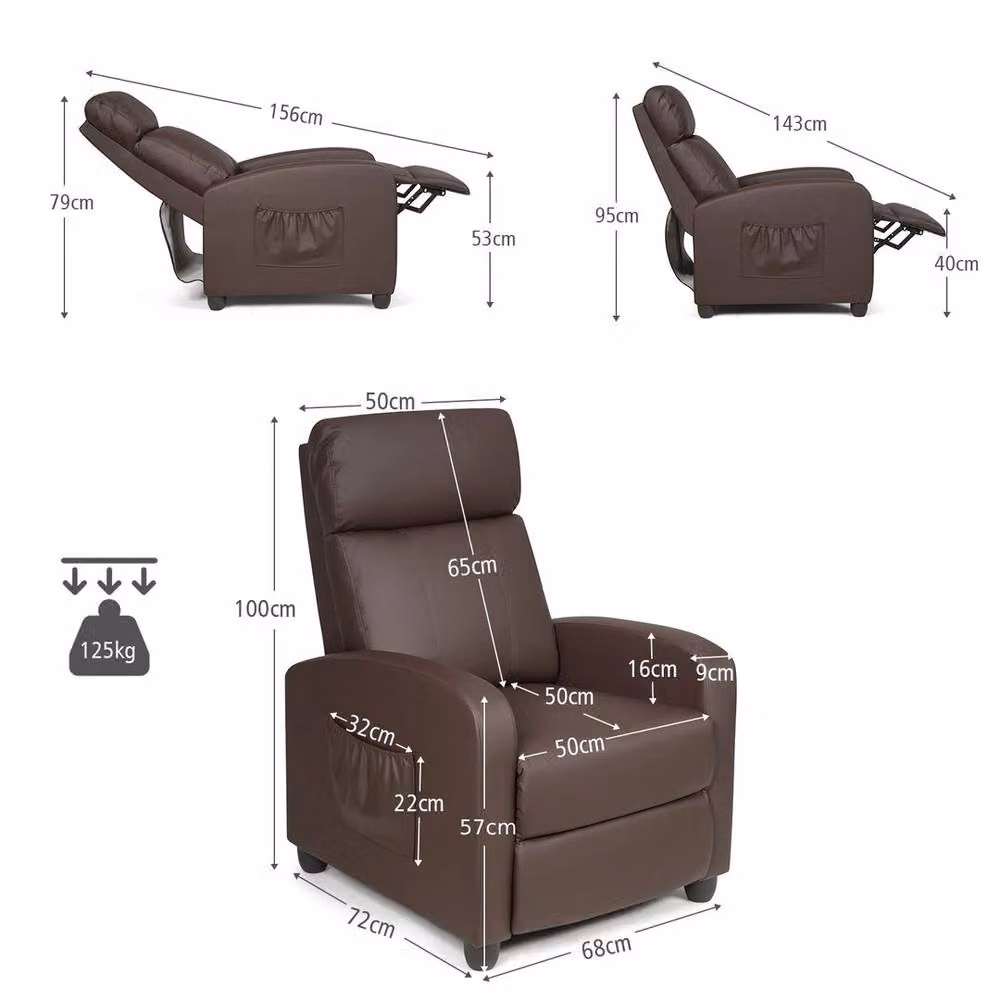 Kelvenix Brown Single Recliner Chair with Synthetic Leather and Fabric Finish – 2