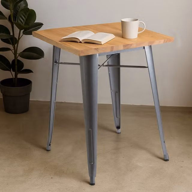 Orsina Industrial Black and Silver Side Table in Ash Wood and Metal, W/D/H: 60 x 60 x 76 cm – 1