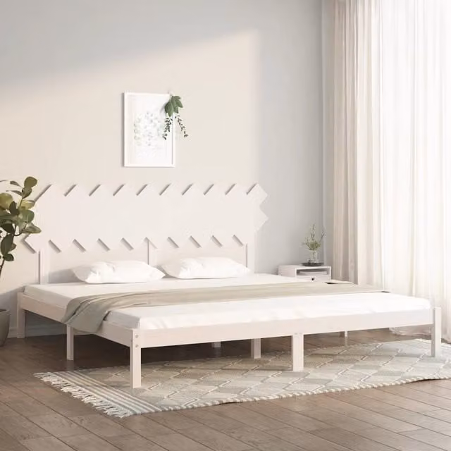 Berkfield Home Modern White Solid Pine Wood Bed Frame W/D/H: 200 x 200 cm