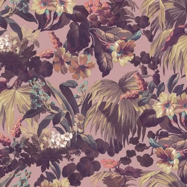 House of Hackney LIMERENCE Floral Botanical Wallpaper in Rose Quartz, Pink, Purple and Green