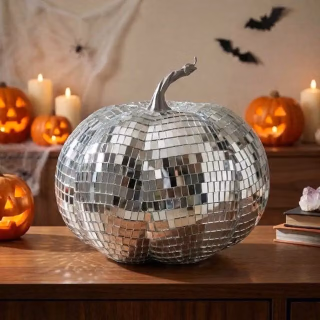 Garden Greatness Reflective Disco Pumpkin Decoration, Silver and Multicolour, 1 Pack