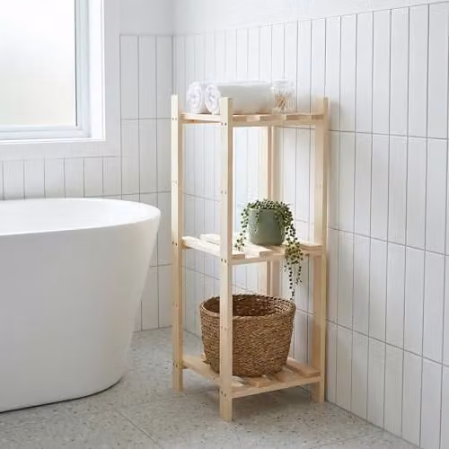 Core Products Narrow 3-Shelf Pine Storage Rack, Brown, W/D/H: 27.0 x 29.0 x 80.0 cm – 1