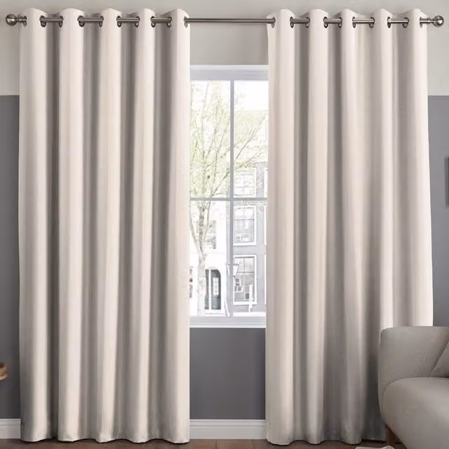 Simply Collection Plain Blackout Satin Fabric Curtain Panel in White or Beige with Eyelets