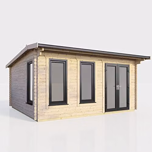 Powersheds Premium Apex Log Cabin in Anthracite with Double Doors, Toughened Glass Windows and EPDM Rubber Roofing (Right Orientation Door)