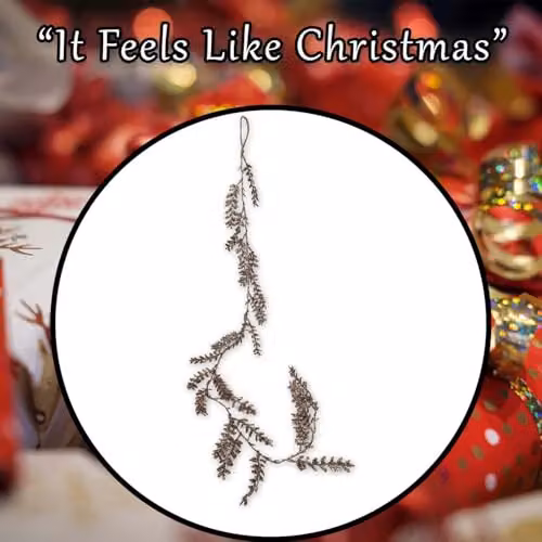 VFM e-Store Christmas Glitter Leaves Garland Decoration in Beige, White and Gold, W: 8 cm, L: 150 cm – 5