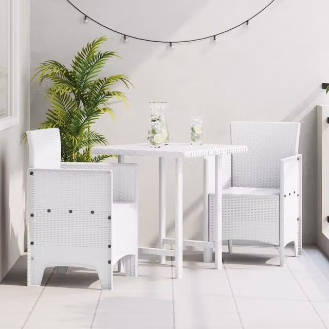 Berkfield Home Set of 2 White Plastic Rattan Style Modern Garden Chairs – 1