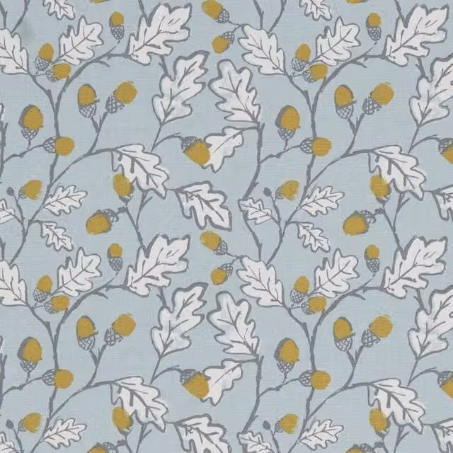 Clarke & Clarke Acorn Trail Floral Cotton Fabric Panel in Duckegg Blue