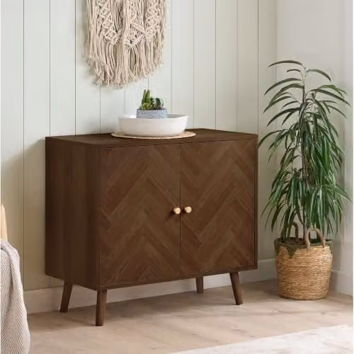 Birlea Herringford 2 Door Sideboard Storage Cabinet in Brown Walnut Parquet Design