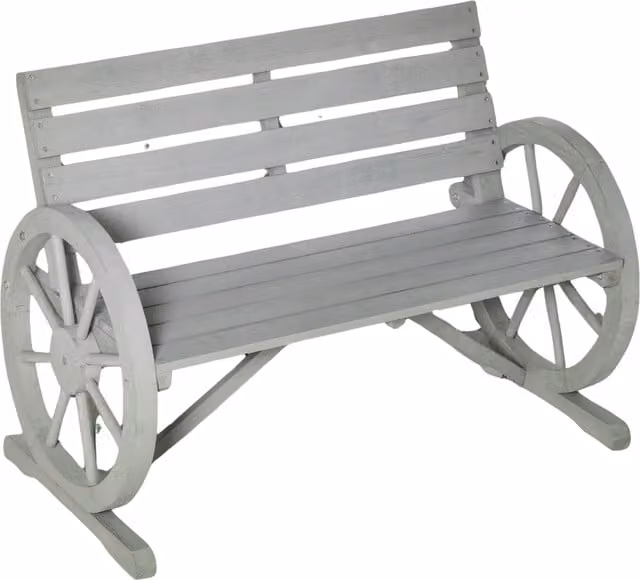 Furnold Grey Wooden 2 Seater Wagon Wheel Outdoor Garden Bench