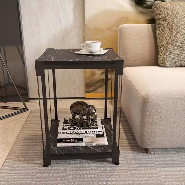 Decorotika Zenas Side End Table in Black Marble Effect