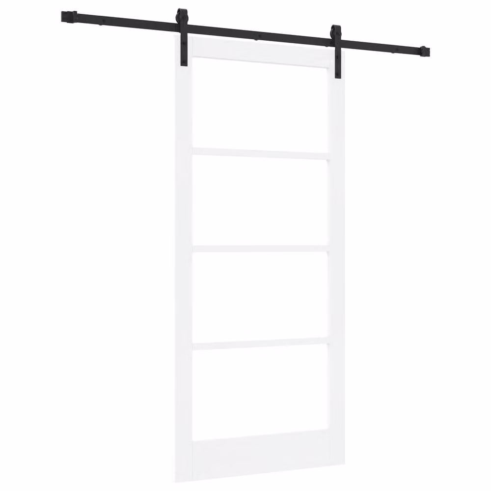 Berkfield Home Orkdal Modern Sliding Door with Hardware Set in White Lacquered Solid Wood and Glass, H: 202 cm, W: 93 cm – 2