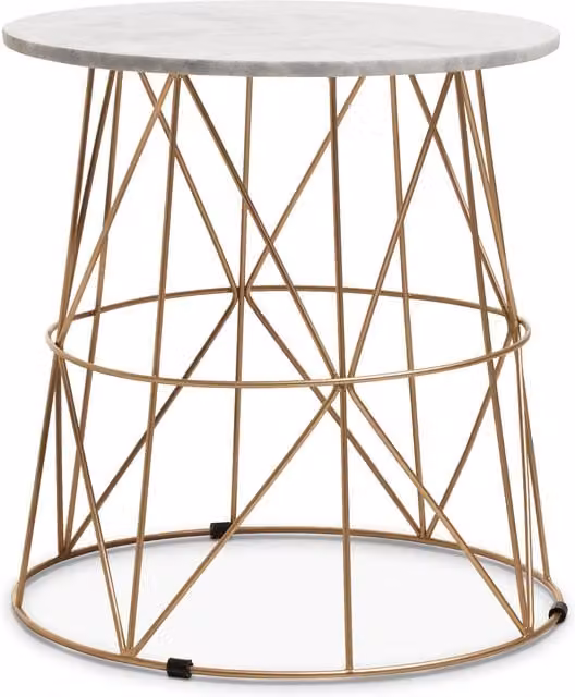 Orsina Round White Marble Side Table with Gold Metal Frame