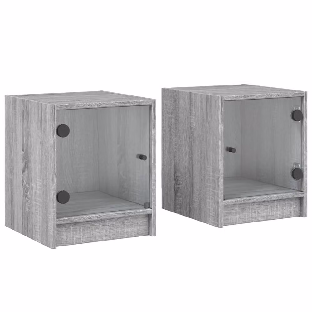 Berkfield Home Elegant Bedside Cabinets with Glass Doors, 2 Pack, Grey Sonoma, W: 35 cm, D: 37 cm, H: 42 cm – 2
