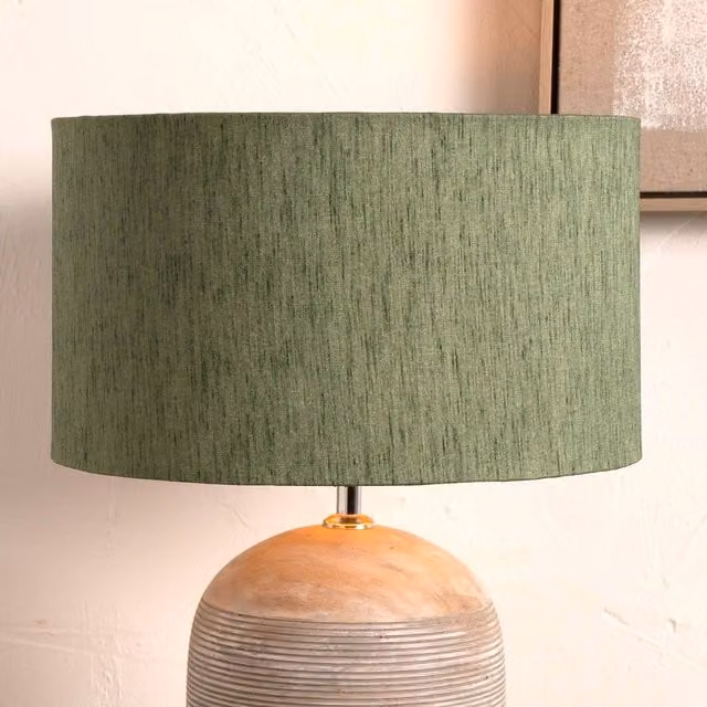 Ruma Sage Green Slubbed Faux Silk Cylinder Table Lamp Shade with Gold Lining, Diameter: 30.48 cm – 1