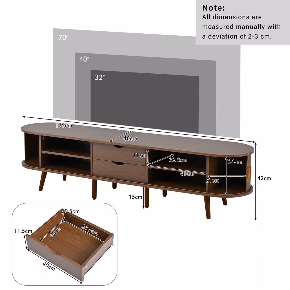 Rolipo Dark Walnut TV Stand and Coffee Table Set for 70 Inch TVs in Brown – 4