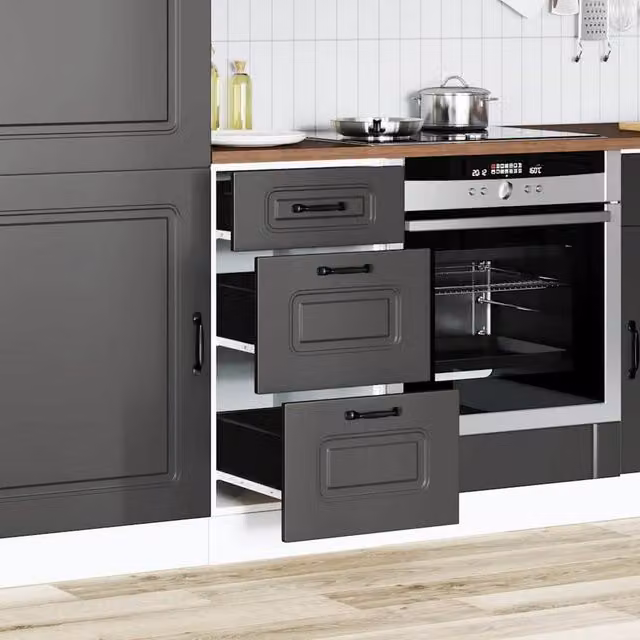 Berkfield Home Kalmar Kitchen Base Cabinet in Black Matt MDF, H 81.5 x W 40.0 x D 46.0 cm