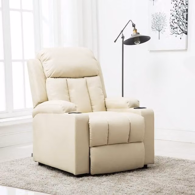 More4Homes Studio Synthetic Leather Manual Recliner Armchair with Drink Holders in Cream