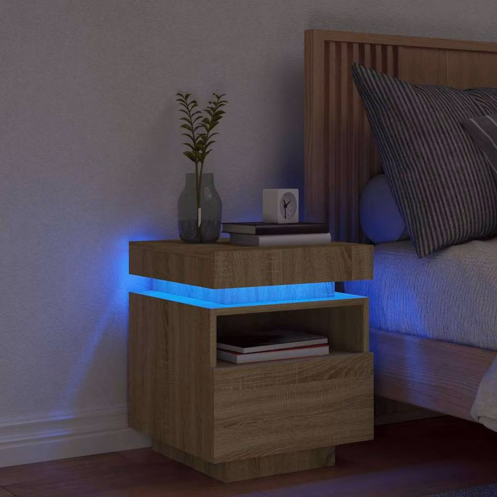 Berkfield Home Bedside Cabinet with Integrated LED Lights in Sonoma Oak, Light Brown, W/D/H: 40 x 39 x 48.5 cm – 2