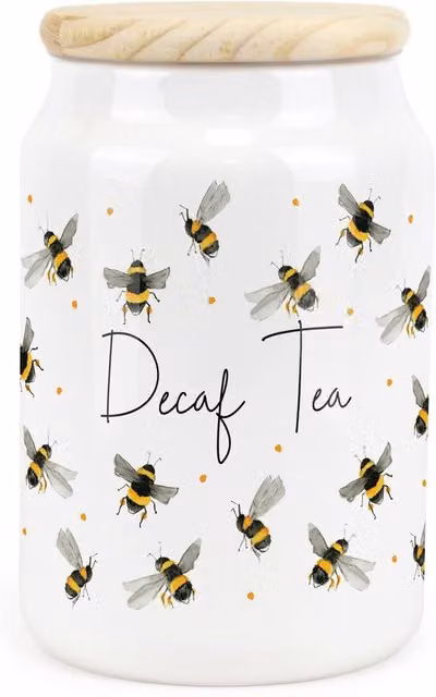 Purely Home Flying Bees Ceramic Decaf Tea Storage Canister in Yellow and White