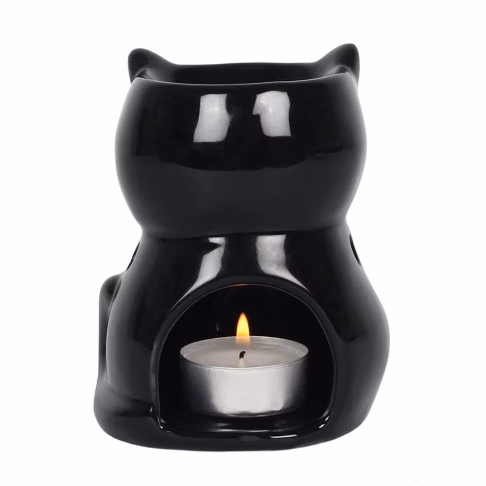 Uniqueful Black Ceramic Cat Oil Burner for Tealights – 2