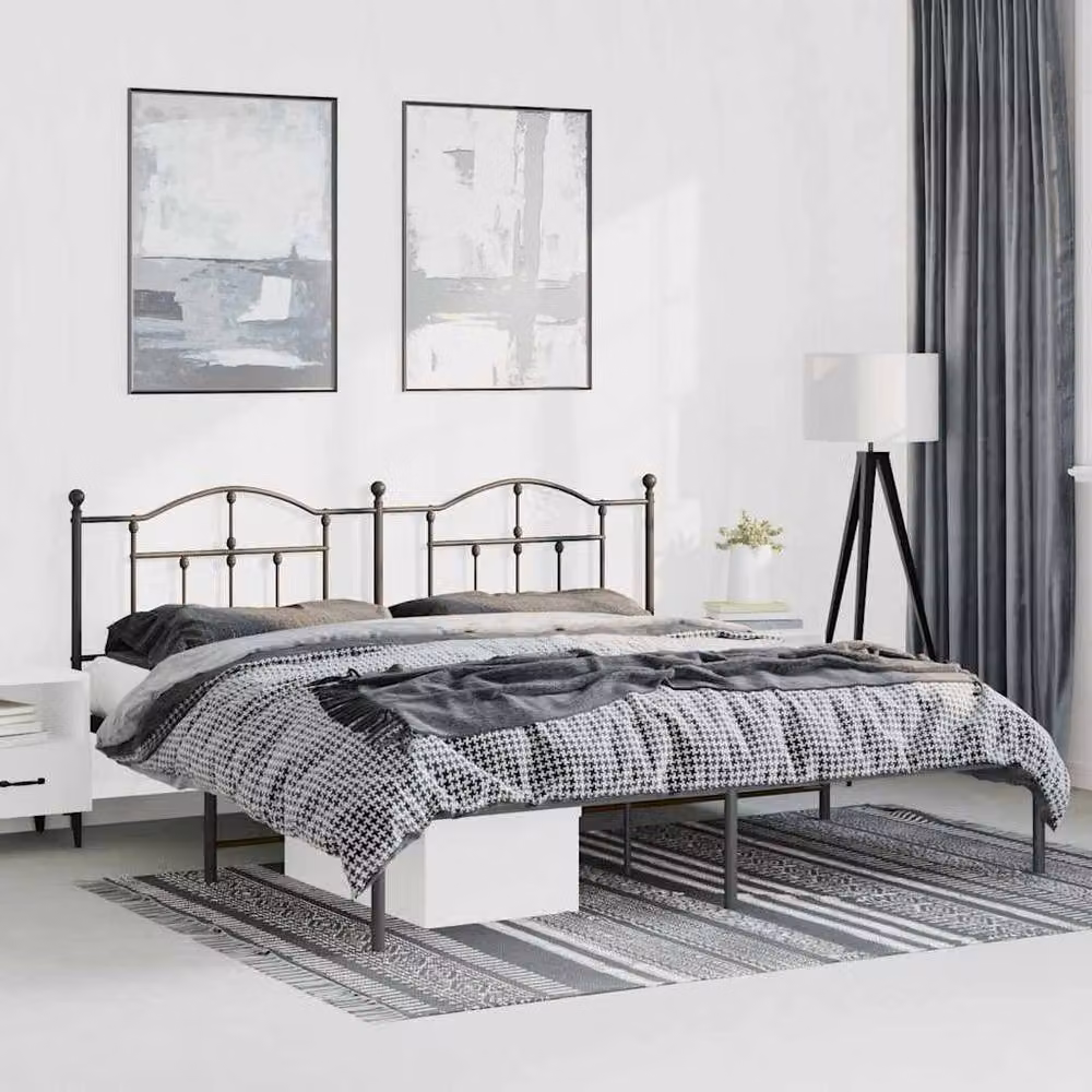 Berkfield Home Metal Bed Frame with Headboard in Black, W/D/H: 183 x 97 x 187 cm – 2