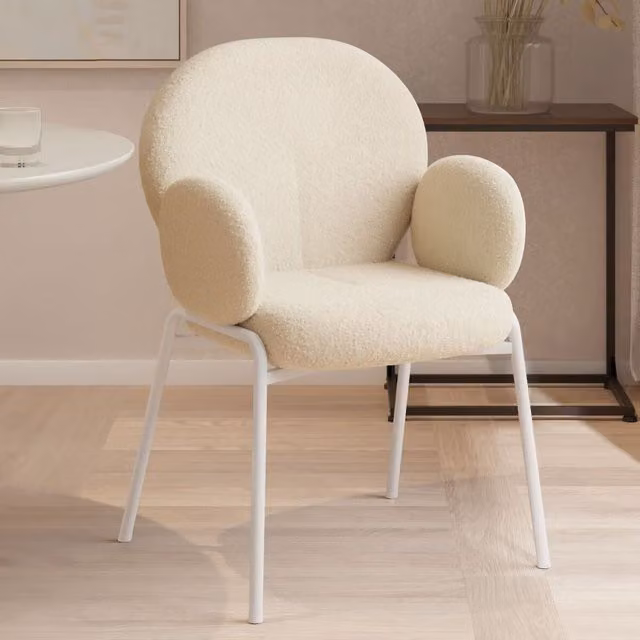 Tectake Scandinavian Dining Chair with Padded Bouclé Fabric Cover and High Backrest in Beige