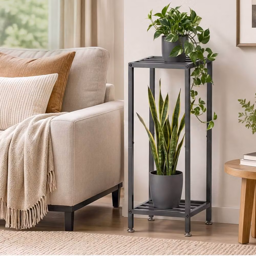 Levede 2 Tier Modern Black Metal Corner Plant Stand, Height: 76.2 cm – 3