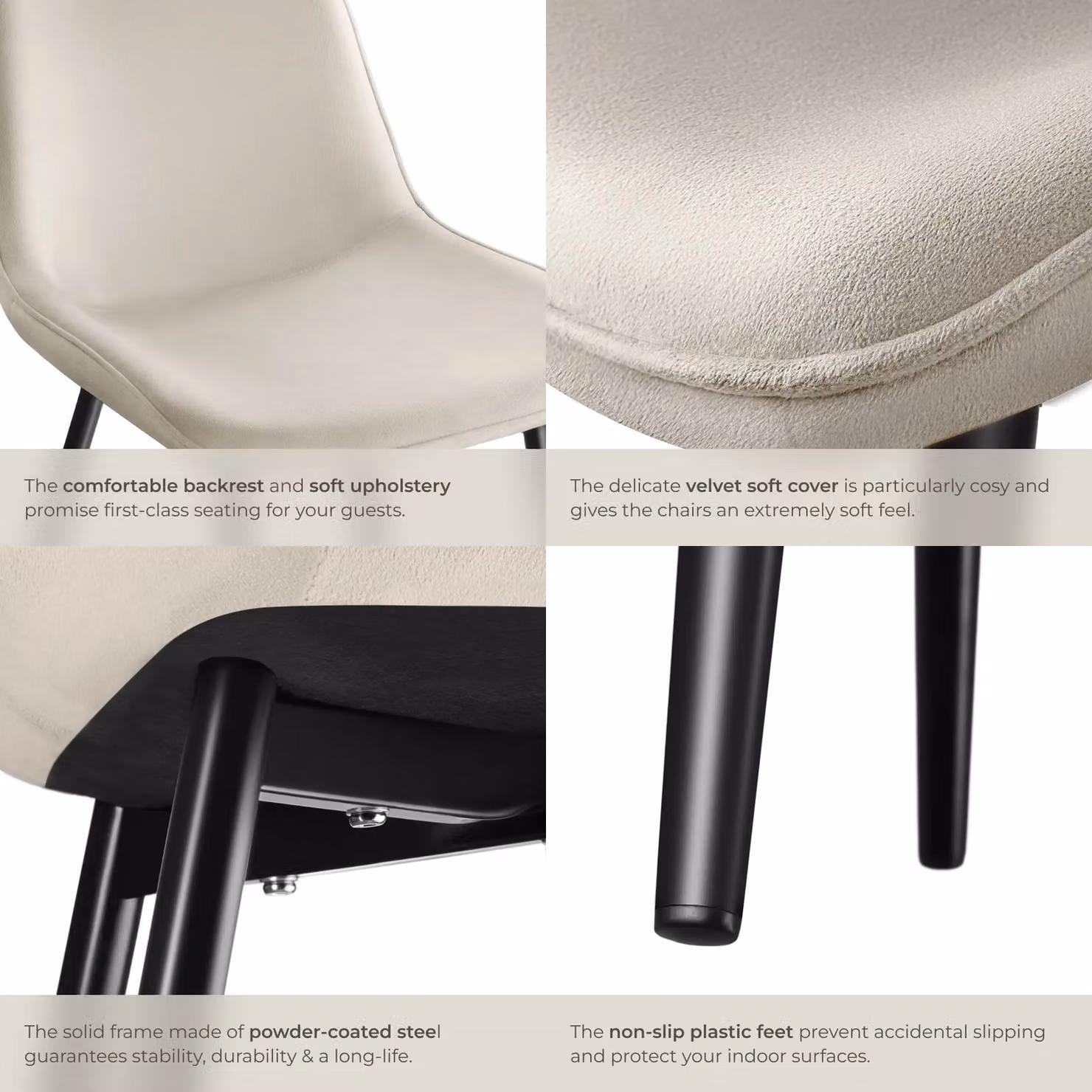tectake Monroe Dining Chair Set of 6 in Beige Velvet Fabric – 4