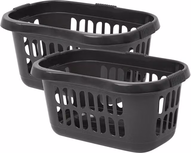 EONLION Set of 2 Black Plastic Laundry Baskets with Handles