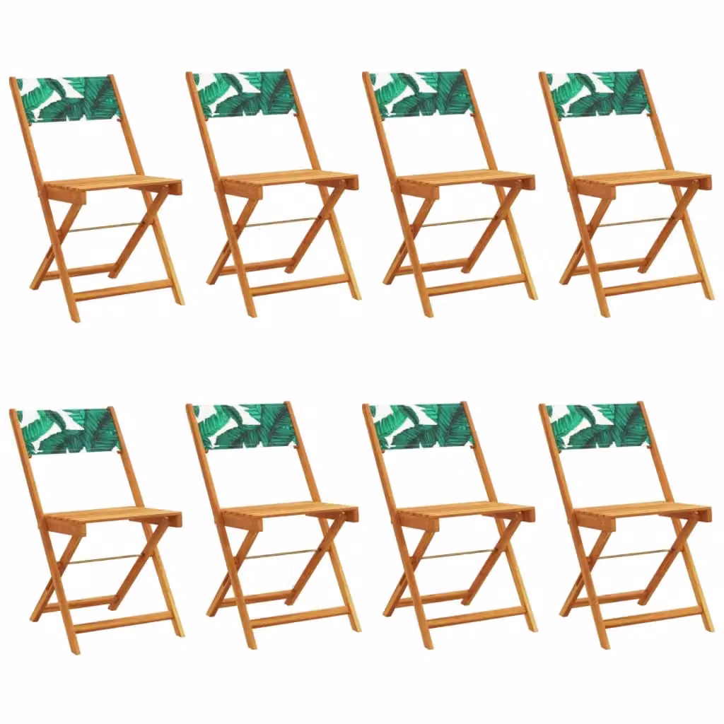 Berkfield Home Set of 8 Folding Garden Chairs in Green Fabric and Solid Acacia Wood – 2