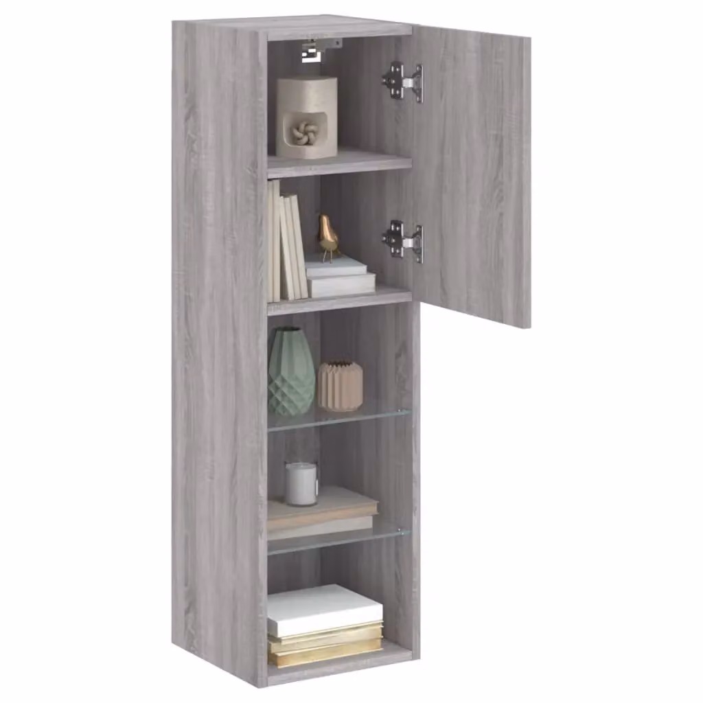Berkfield Home Set of 2 Modern TV Cabinets with LED Lights in Grey Sonoma, W/D/H: 30.5 x 30 x 102 cm – 3