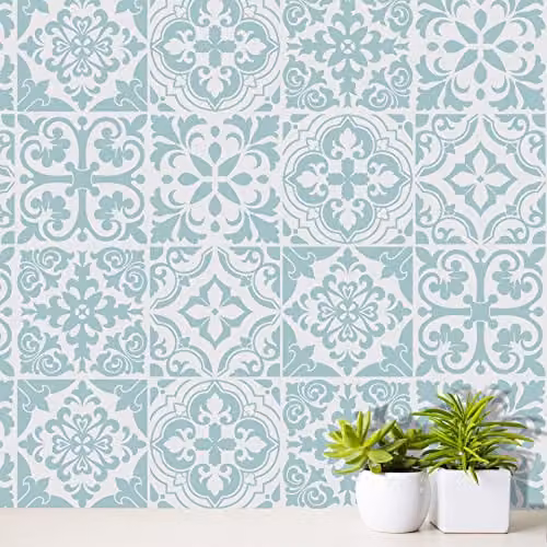 WALPLUS Santa Rosa Pistachio Self Adhesive Wall Tile Stickers, Grey and Turquoise, 24 x 15 x 15 cm