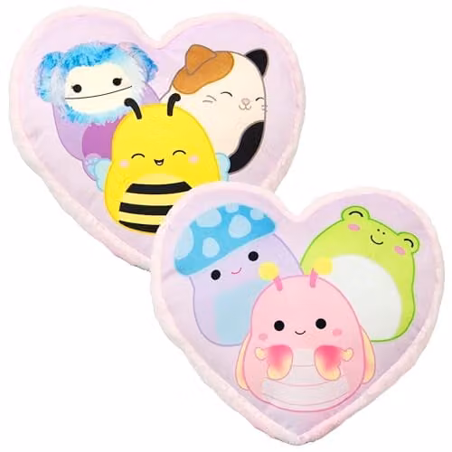 Squishmallows Official Flash Design Heart Cushion, Super Soft Reversible 2 Sided, Multicolour, W: 34 cm, D: 30 cm, H: 30 cm