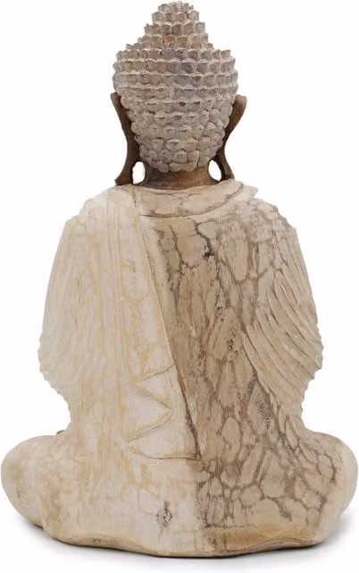 KDMK Handcrafted Ethnic Buddha Statue in Brown and White Wood Tabletop Decor
