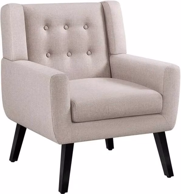 Kelvenix Beige Button Tufted Tub Chair with Armrests