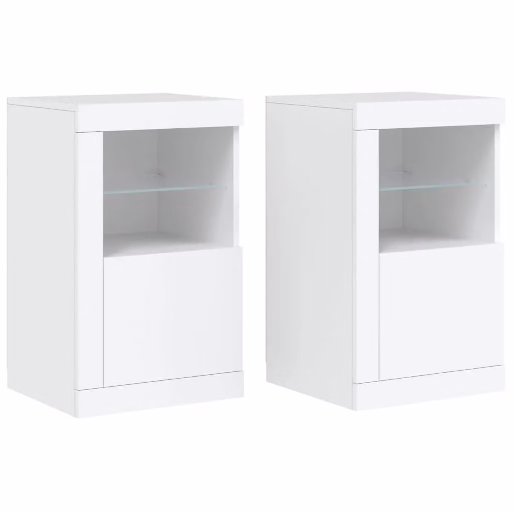 Berkfield Home Set of 2 Modern White Matt Side Cabinets with Integrated LED Lighting and Glass Doors – 1