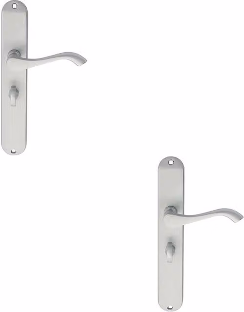 Loops 2x Pair Curved Handles with Long Slim Bathroom Backplate in Satin Chrome, 241 x 40 mm