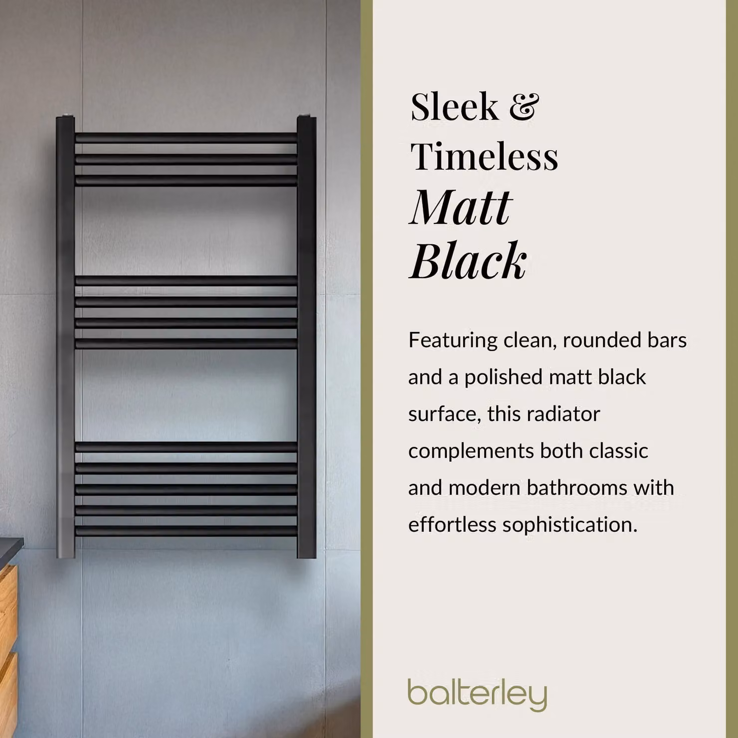 Balterley Straight Heated Towel Rail Radiator, Matt Black, W/H: 60 x 80 cm – 5
