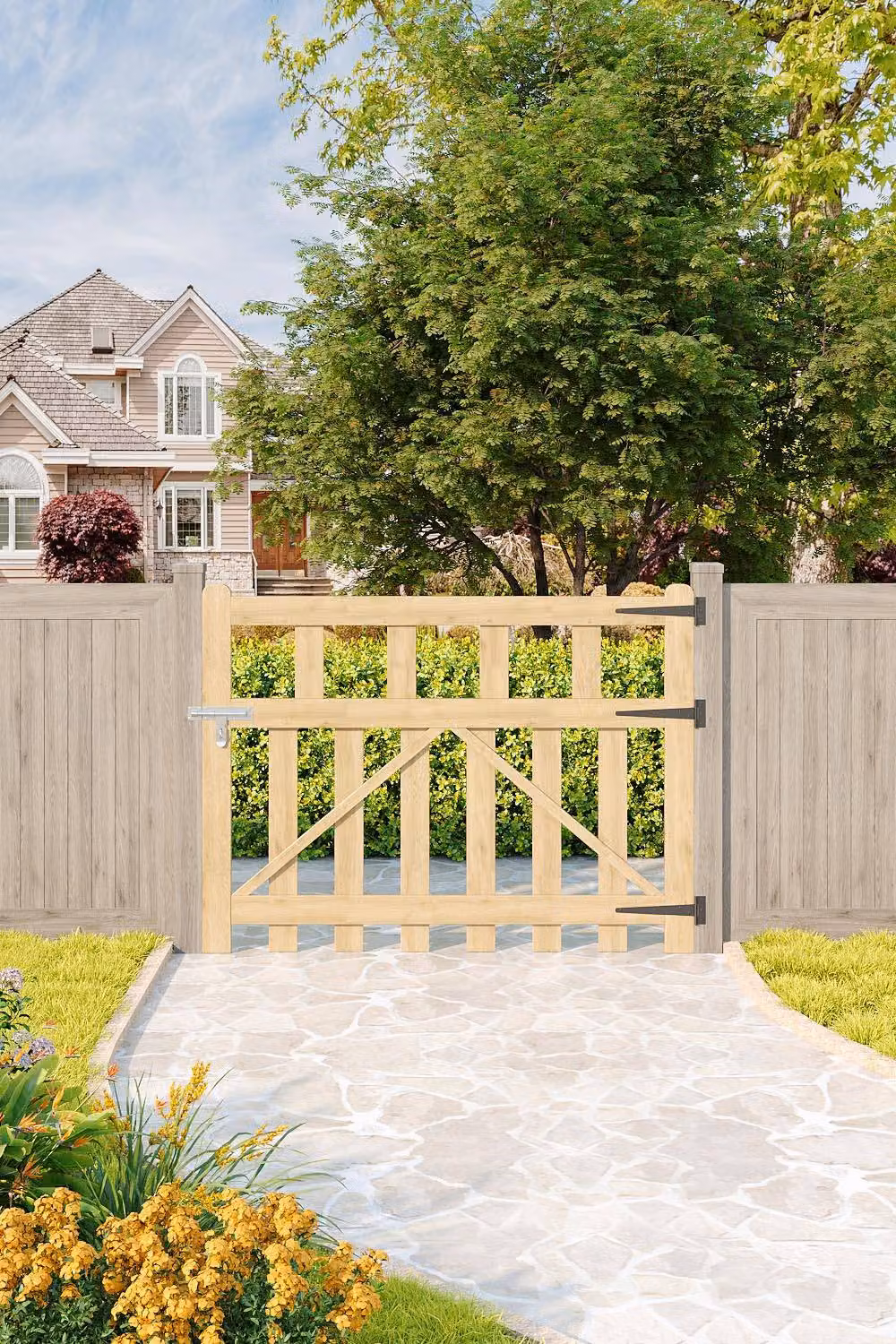 Living and Home Brown Wooden Outdoor Garden Pedestrian Gate, W/H: 121.92 x 91.44 cm – 2