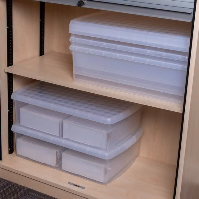 Wham 30L Rectangular Plastic Storage Box with Lids and Handles, Set of 5, Transparent