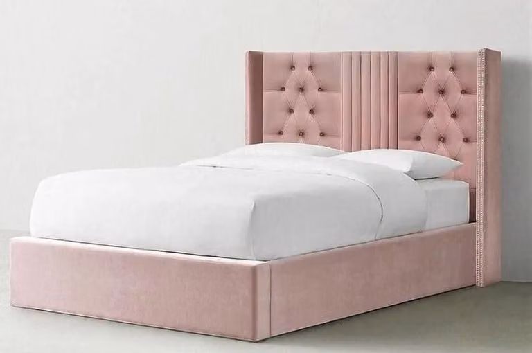 Celine Upholstered Velvet Bed Frame by Beds NK Ltd in Pink