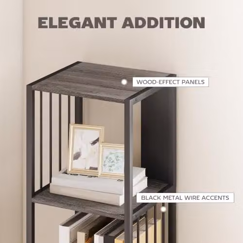 HOMCOM Modern 5-Tier Tall Bookshelf Display Unit in Grey and Black, H 165 x W 33.5 x D 30 cm – 4
