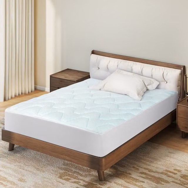 Lavio Pillowtop Memory Foam Mattress Topper in White and Blue