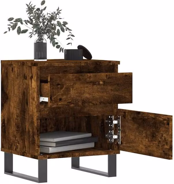 Berkfield Home Modern Bedside Cabinet in Smoked Oak Brown, W/D/H: 40 x 35 x 50 cm – 1