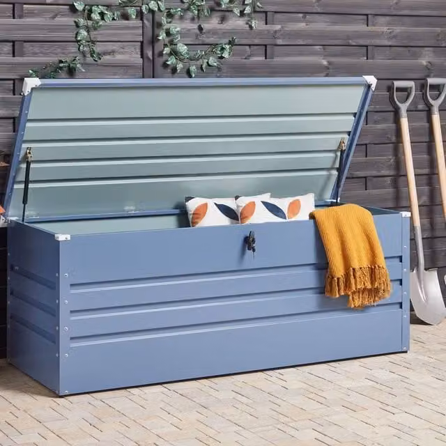 Wyld and Coco Blue Galvanised Steel Outdoor Storage Box W/D/H: 165 x 70 x 67 cm – 1