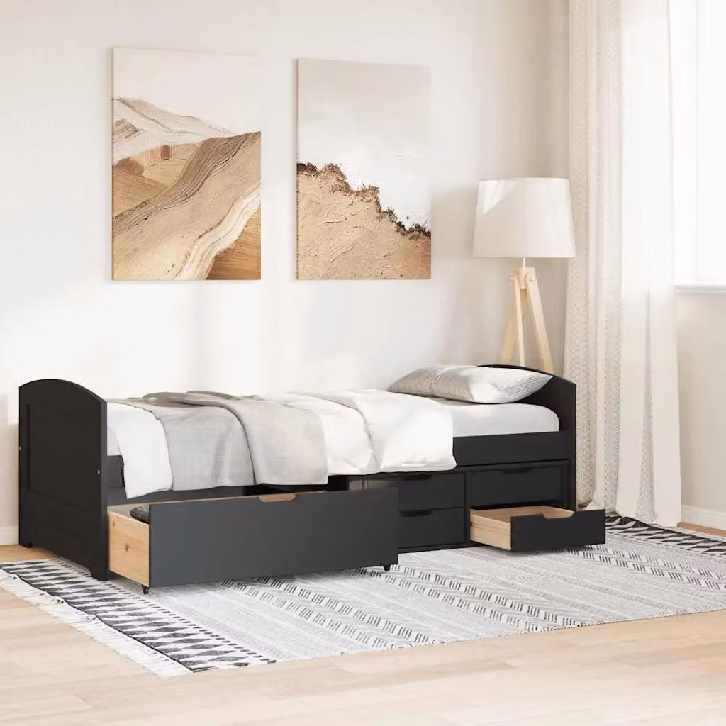 Berkfield Home Day Bed with 5 Drawers in Black Solid Pine Wood, W/D/H: 90 x 200 cm – 3