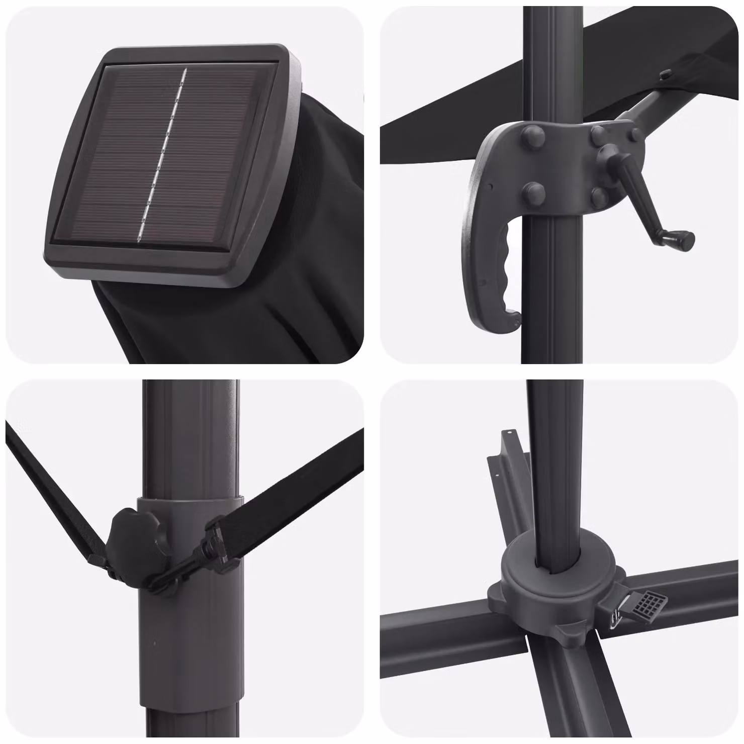 Berkfield Home Roma Cantilever Parasol with LEDs, Black Aluminium, W: 352 cm, D: 251 cm, H: 265 cm – 4
