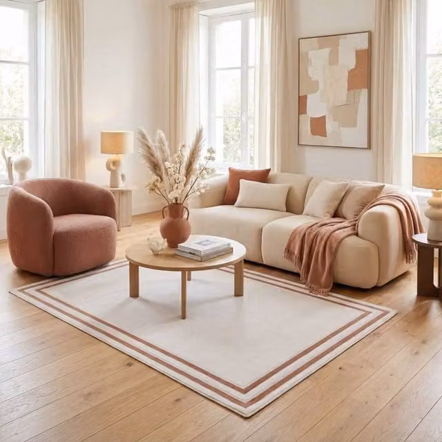 THE RUGS Carmel Bordered Area Rug Runner in Ivory and Terracotta, W/D/H: 120 x 170 cm
