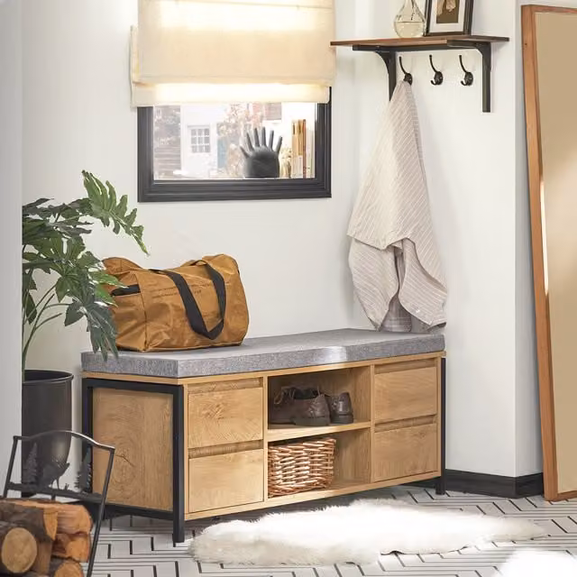 SoBuy Altoria Upholstered Shoe Storage Bench with Seat and 4 Drawers in Brown