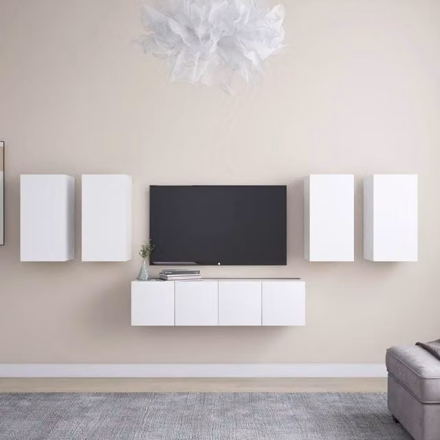 Berkfield Home 6 Piece Glossy White Engineered Wood Wall Mounted TV Cabinet Set